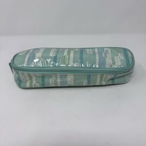 Vintage Clinique Green Stripe C Logo PVC Zipper Make Up Cosmetic Travel Case Bag
